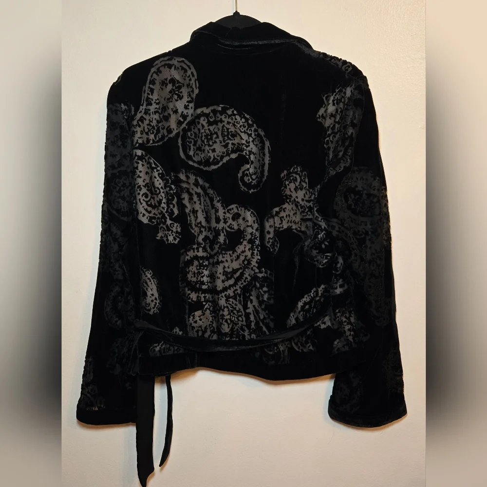 Ice Vintage Womens Black Burnout Velvet Paisley Wrap Around Top Sz L Whimsigoth